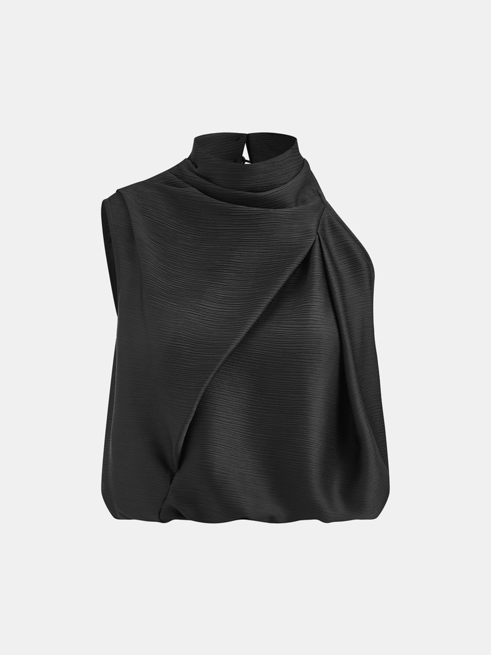 Commense Satin Draped High Neck Sleeveless Top